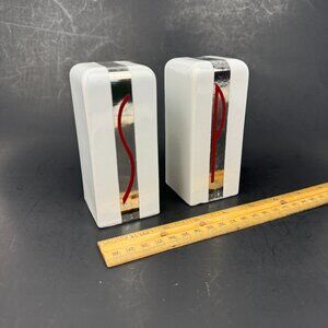 Vtg Art Decor White Silver Salt Pepper Shakers Ceramic Rectangle Tall 4.5in READ